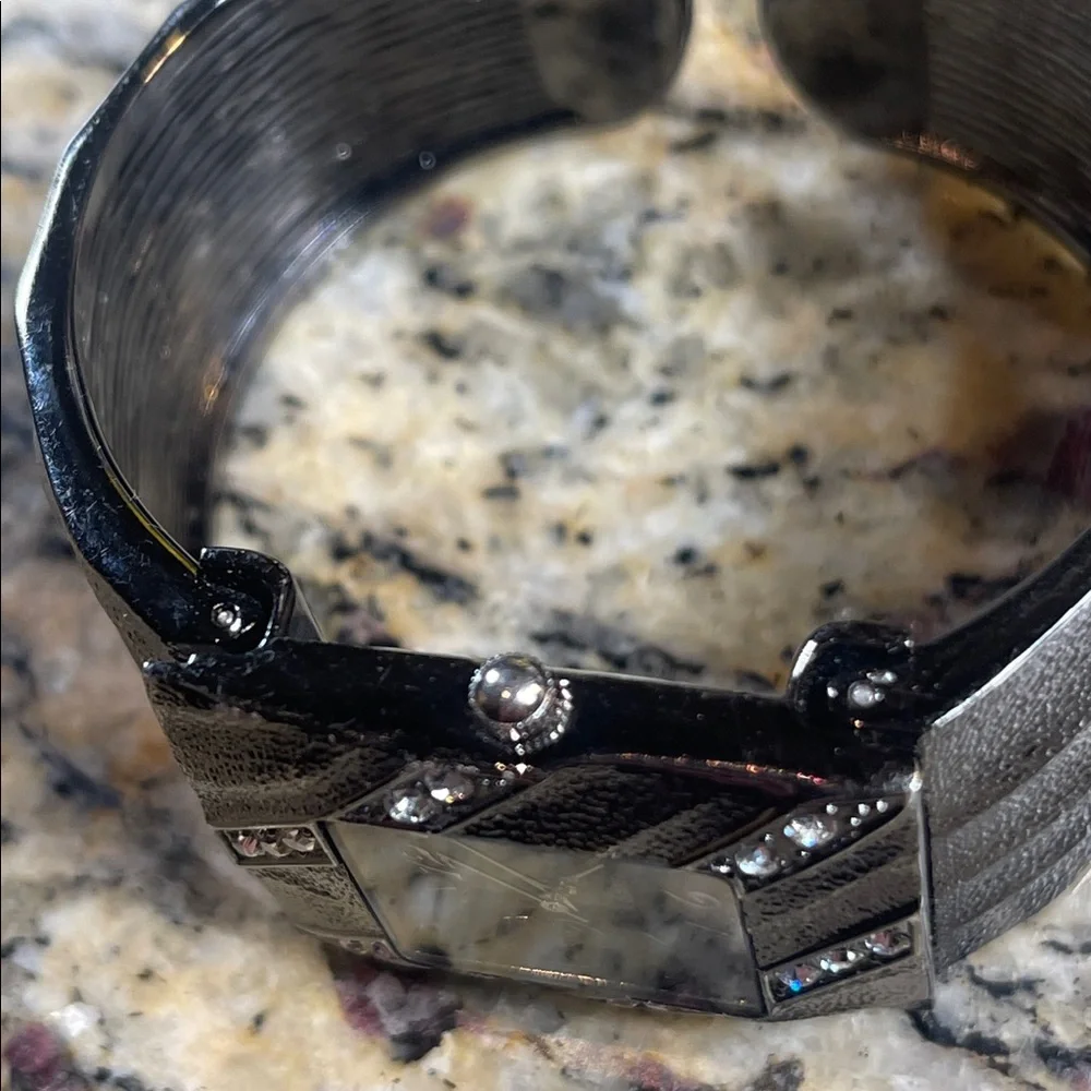 Elegant Black & Silver Rhinestone Cuff Bangle Watch | Japan Movt